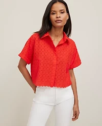 Ann Taylor Cotton Eyelet Shirt Fiery Red Women's
