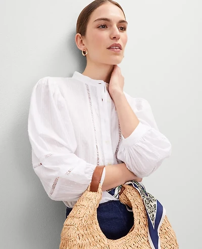 Ann Taylor Puff Sleeve Top White Women's