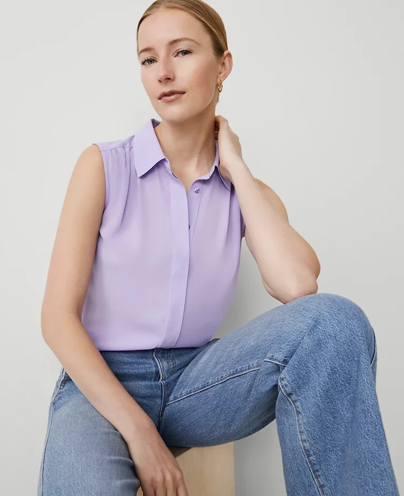 Ann Taylor Shirred Sleeveless Shirt Size Small Radiant Amethyst Women's