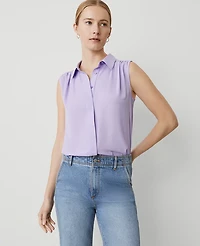 Ann Taylor Shirred Sleeveless Shirt Size Small Radiant Amethyst Women's
