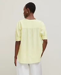 Ann Taylor Half Sleeve Linen Blend Popover Top Yellow Pear Women's