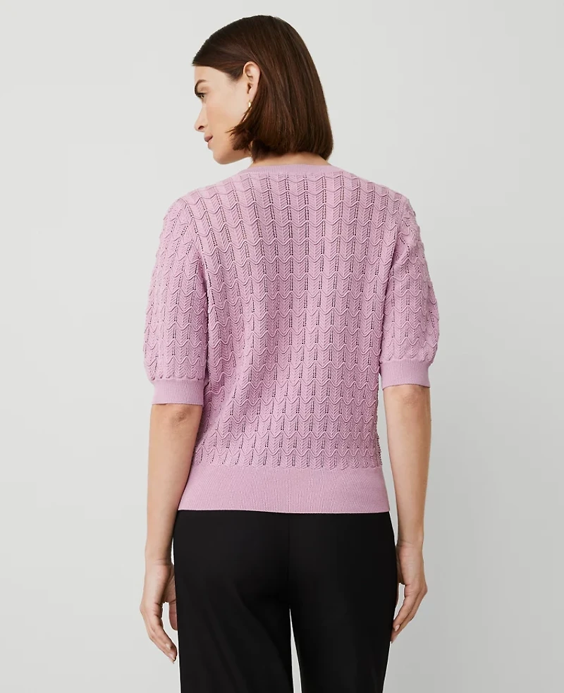 Ann Taylor Wavy Stitch Wedge Sweater Size Large Clean Lilac Women's
