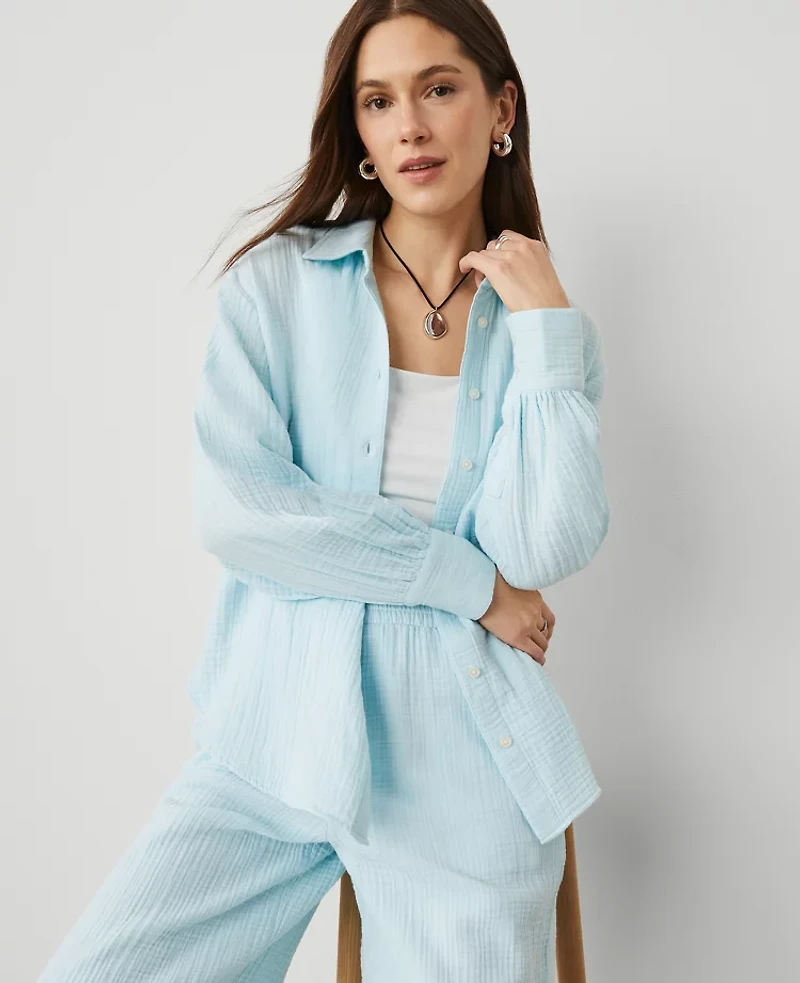 Ann Taylor Gauze Oversized Blouse Size Medium Blue Glow Women's