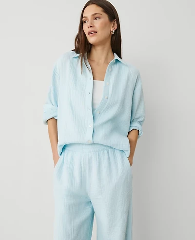 Ann Taylor Gauze Oversized Blouse Size Medium Blue Glow Women's