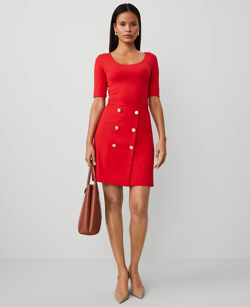 Ann Taylor Petite Button Wrap Skirt Size 10 Bright Cherry Women's