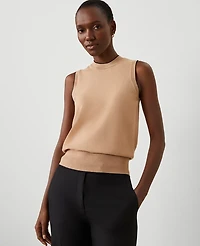 Ann Taylor Tipped Mock Neck Sweater Shell Top Cappuccino Tan Women's