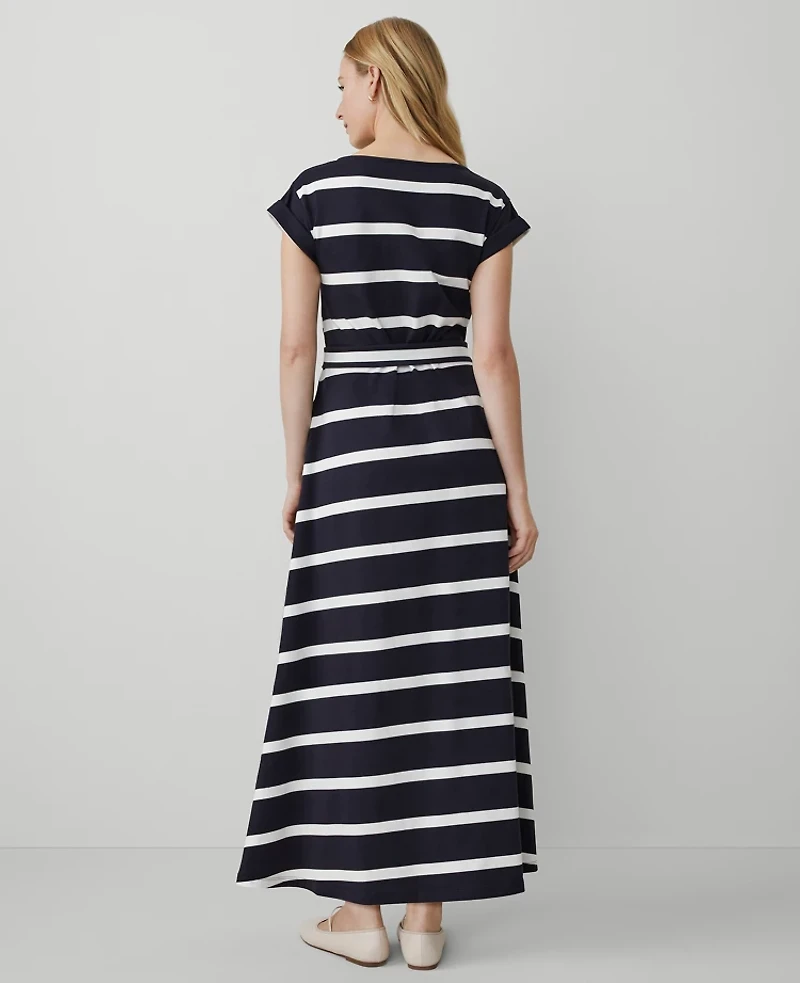 Ann Taylor Petite Weekend Collection Striped Knit Boatneck Midi Dress Size 2XS Night Sky Women's