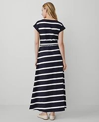 Ann Taylor Petite Weekend Collection Striped Knit Boatneck Midi Dress Size 2XS Night Sky Women's