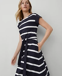 Ann Taylor Petite Weekend Collection Striped Knit Boatneck Midi Dress Size 2XS Night Sky Women's