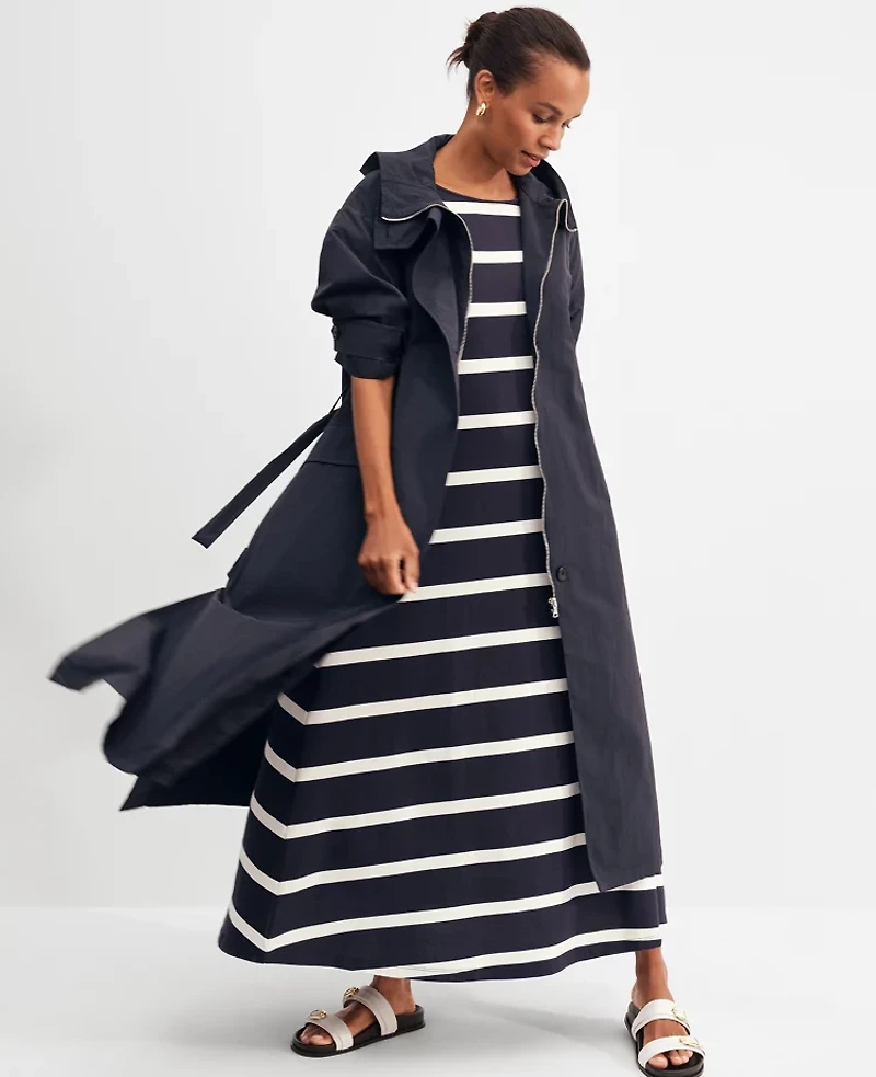 Ann Taylor Petite Weekend Collection Striped Knit Boatneck Midi Dress Size 2XS Night Sky Women's