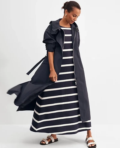 Ann Taylor Petite Weekend Collection Striped Knit Boatneck Midi Dress Size 2XS Night Sky Women's