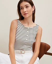 Ann Taylor Ribbed Sleeveless Button Top Black Women's