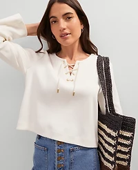 Ann Taylor Weekend Collection Lace-Up Top Winter White Women's