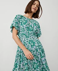 Ann Taylor Floral Split Neck Midi Dress Size 4 Mellow Mint Women's