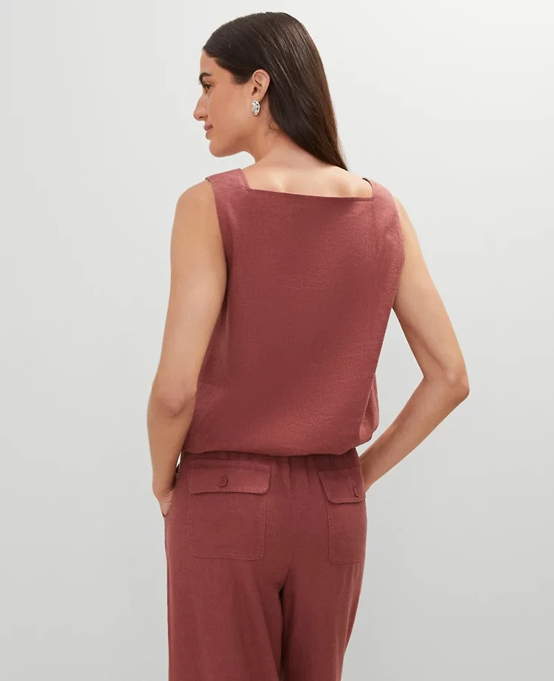 Ann Taylor Weekend Collection Linen Blend Bubble Hem Top Apple Butter Women's