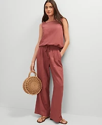 Ann Taylor Weekend Collection Linen Blend Bubble Hem Top Apple Butter Women's