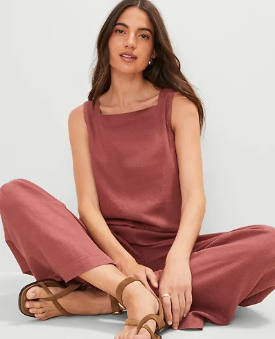 Ann Taylor Weekend Collection Linen Blend Bubble Hem Top Apple Butter Women's