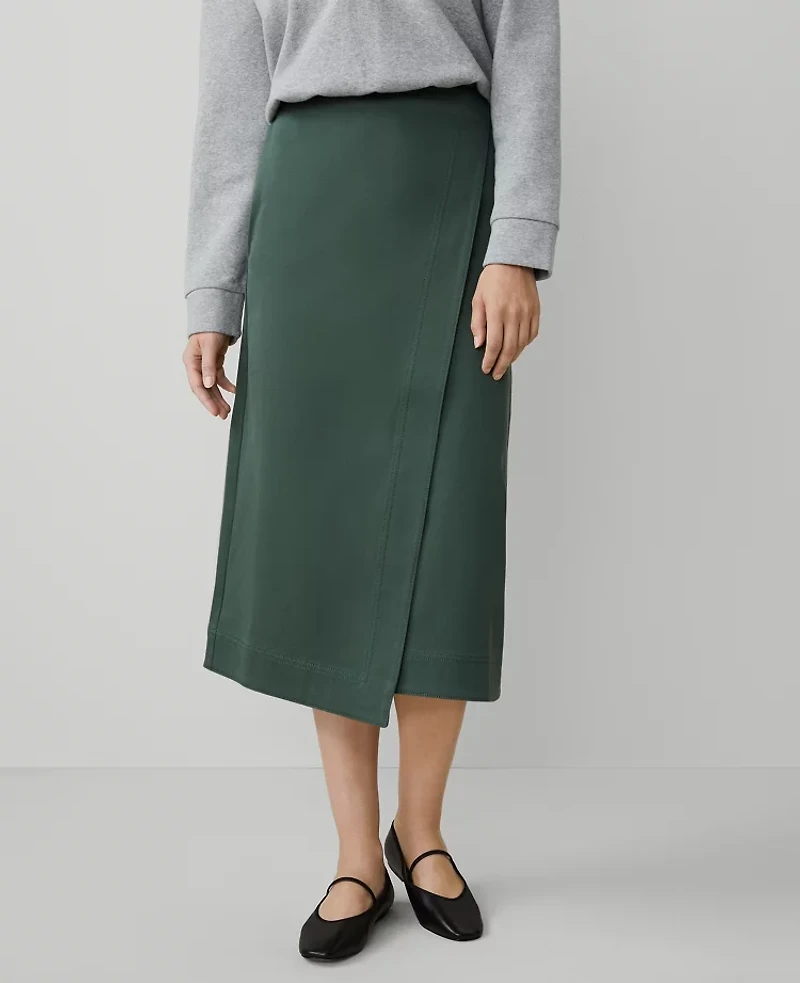 Ann Taylor Petite Weekend Collection Effortless Midi Wrap Skirt Size 8 Dried Cilantro Women's