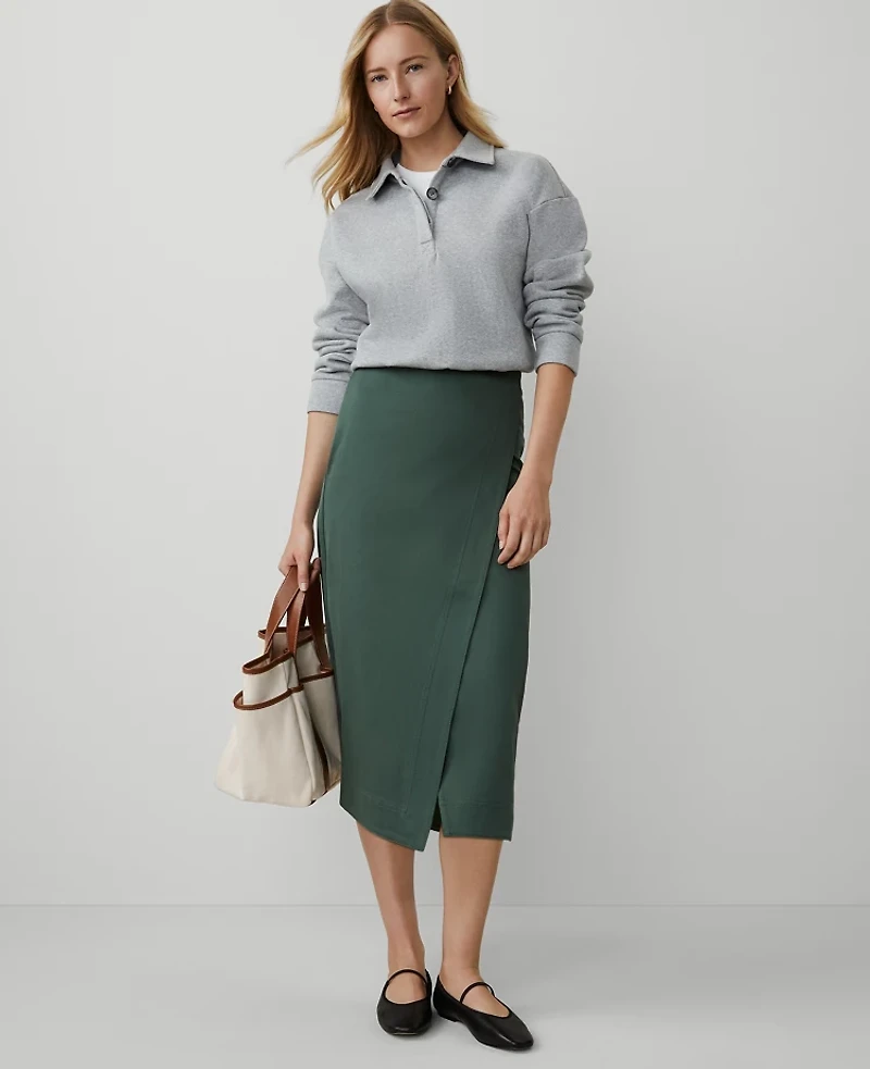 Ann Taylor Petite Weekend Collection Effortless Midi Wrap Skirt Size 8 Dried Cilantro Women's