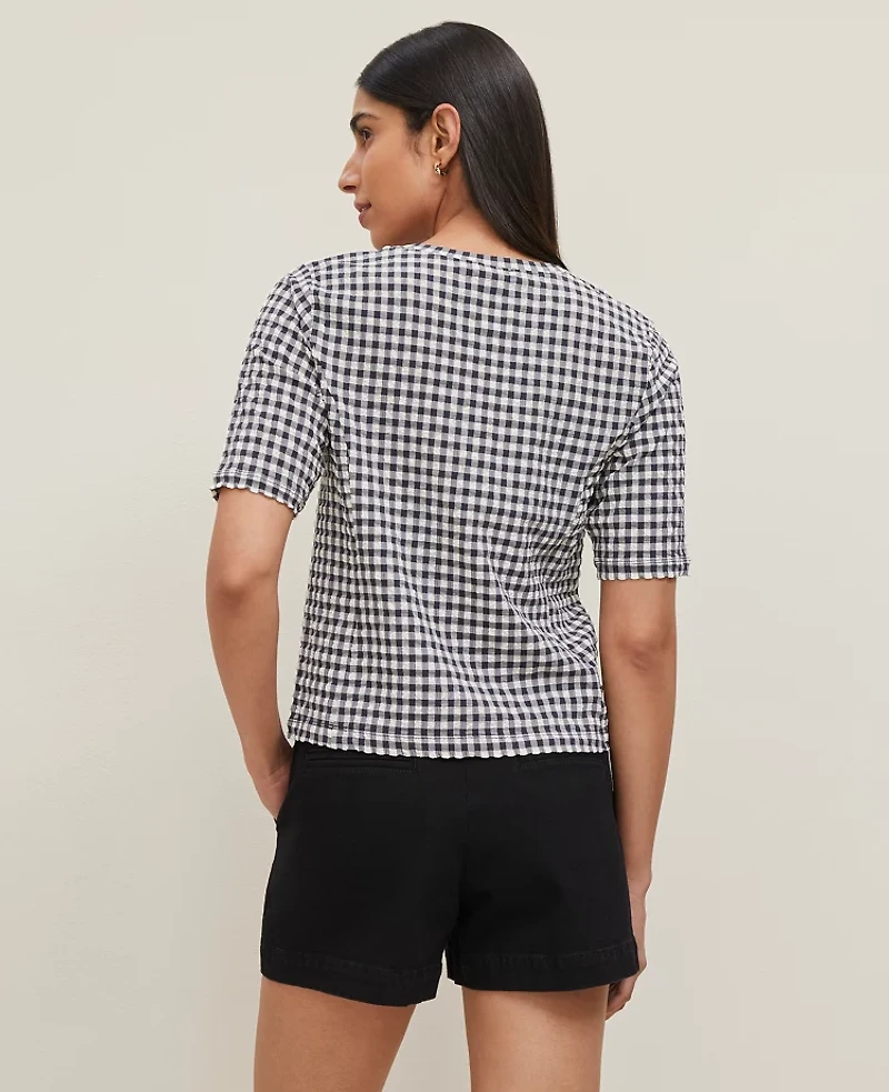 Ann Taylor Gingham Scoop Neck Top Night Sky Women's