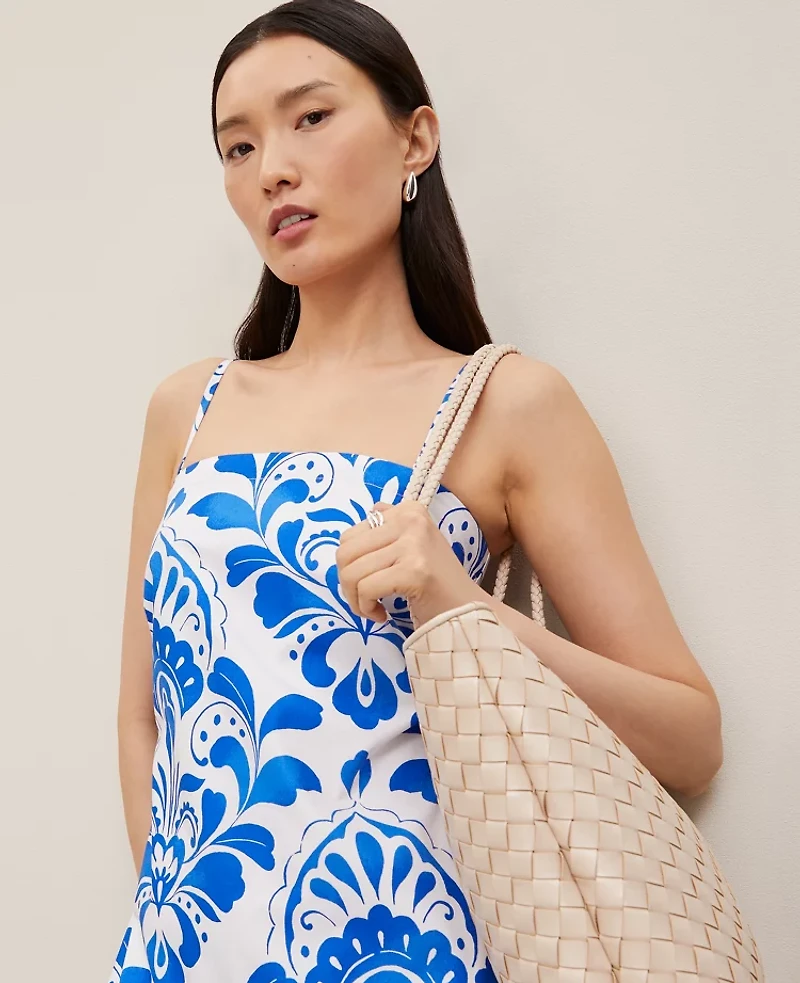 Ann Taylor Tiled Tiered Strappy Maxi Dress Power Blue Women's