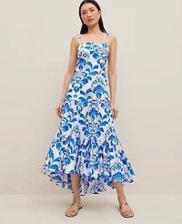 Ann Taylor Tiled Tiered Strappy Maxi Dress Power Blue Women's