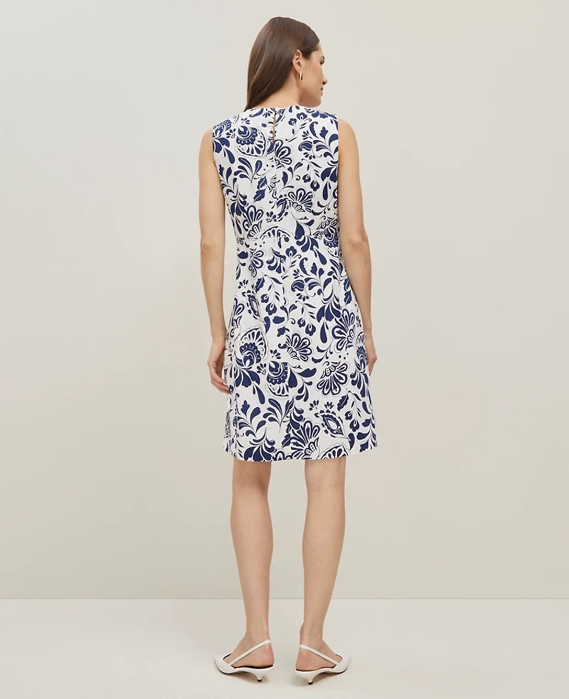 Ann Taylor Floral Linen Blend Shift Dress Size 0 Royalty Blue Women's