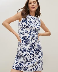Ann Taylor Floral Linen Blend Shift Dress Size 0 Royalty Blue Women's