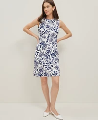 Ann Taylor Floral Linen Blend Shift Dress Size 0 Royalty Blue Women's