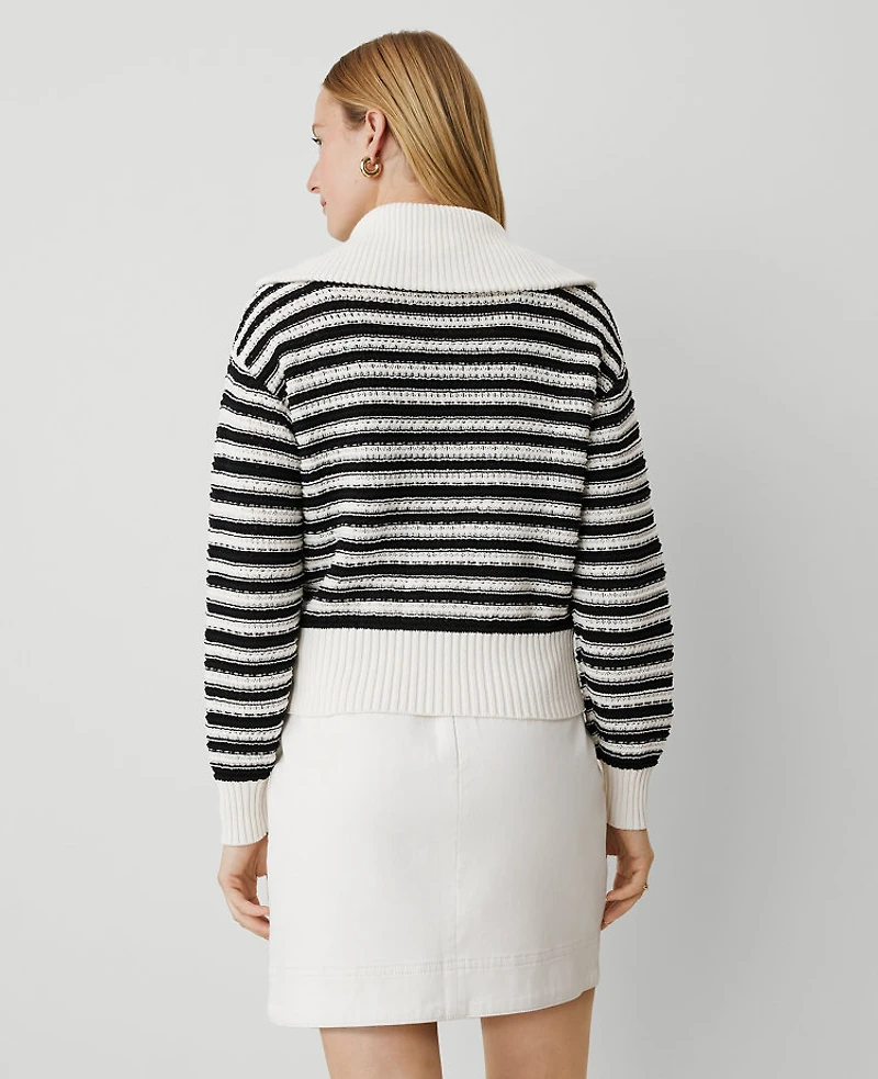Ann Taylor Weekend Collection Striped Bomber Sweater Jacket Size XL White/Black Multi Women's