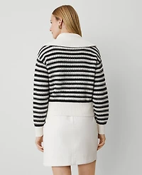 Ann Taylor Weekend Collection Striped Bomber Sweater Jacket Size XL White/Black Multi Women's