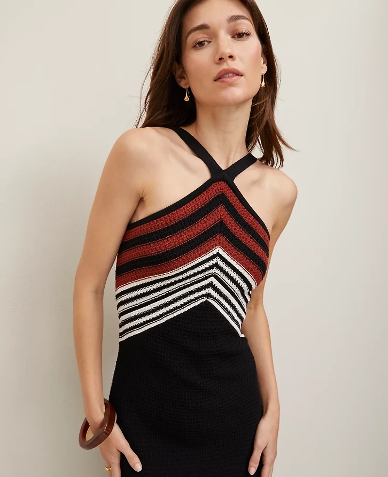 Ann Taylor Crochet Halter Sweater Dress Black/White Combo Women's