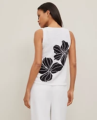 Ann Taylor Floral Jacquard Sweater Shell Top White- Black Women's