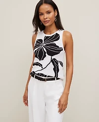 Ann Taylor Floral Jacquard Sweater Shell Top White- Black Women's