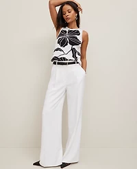 Ann Taylor Floral Jacquard Sweater Shell Top White- Black Women's