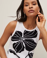 Ann Taylor Floral Jacquard Sweater Shell Top White- Black Women's