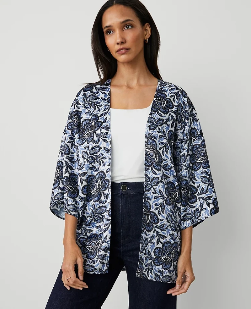 Ann Taylor Floral Kimono Size XS/S Winter White Women's