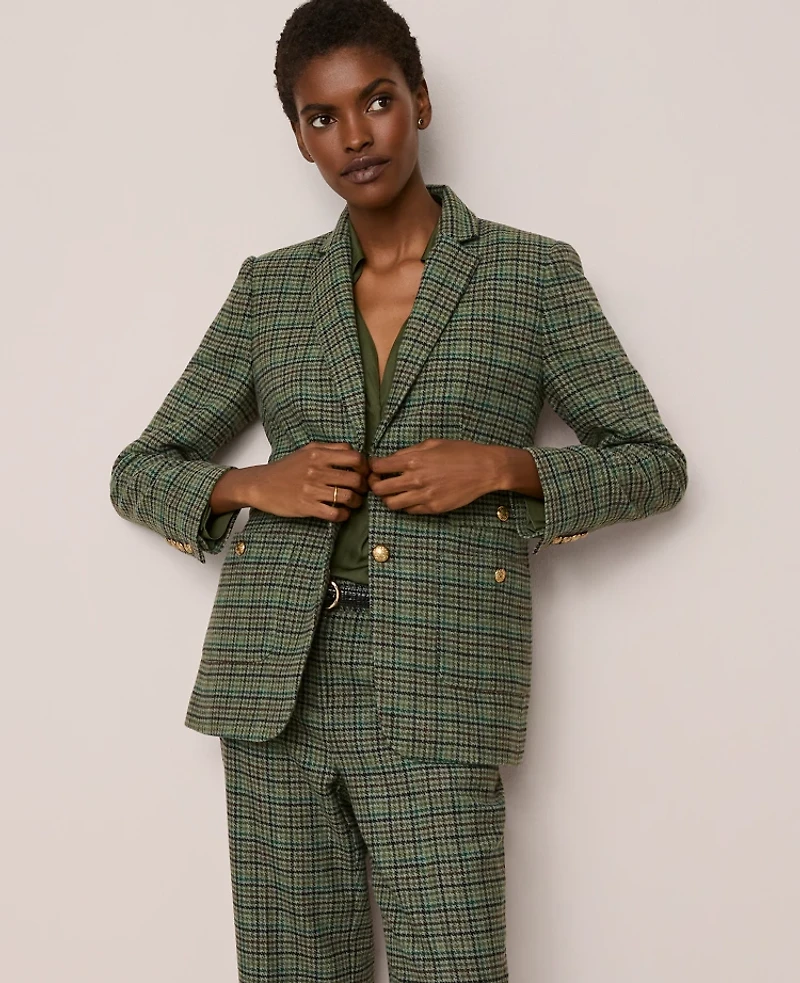 Ann Taylor The Greenwich Blazer Houndstooth Muted Moss Women's