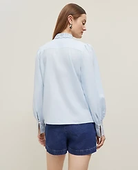 Ann Taylor Embroidered Linen Blend Pocket Shirt Zephyr Blue Women's