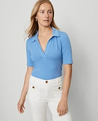 Ann Taylor Weekend Collection Split Neck Polo Top Women's