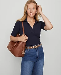 Ann Taylor Weekend Collection Split Neck Polo Top Women's