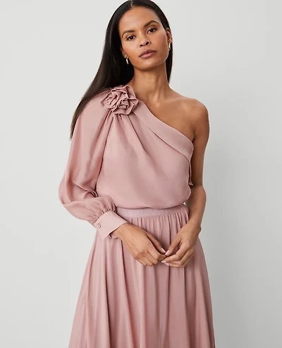 Ann Taylor Petite Studio Collection Silk Rosette Top Natural Rose Women's