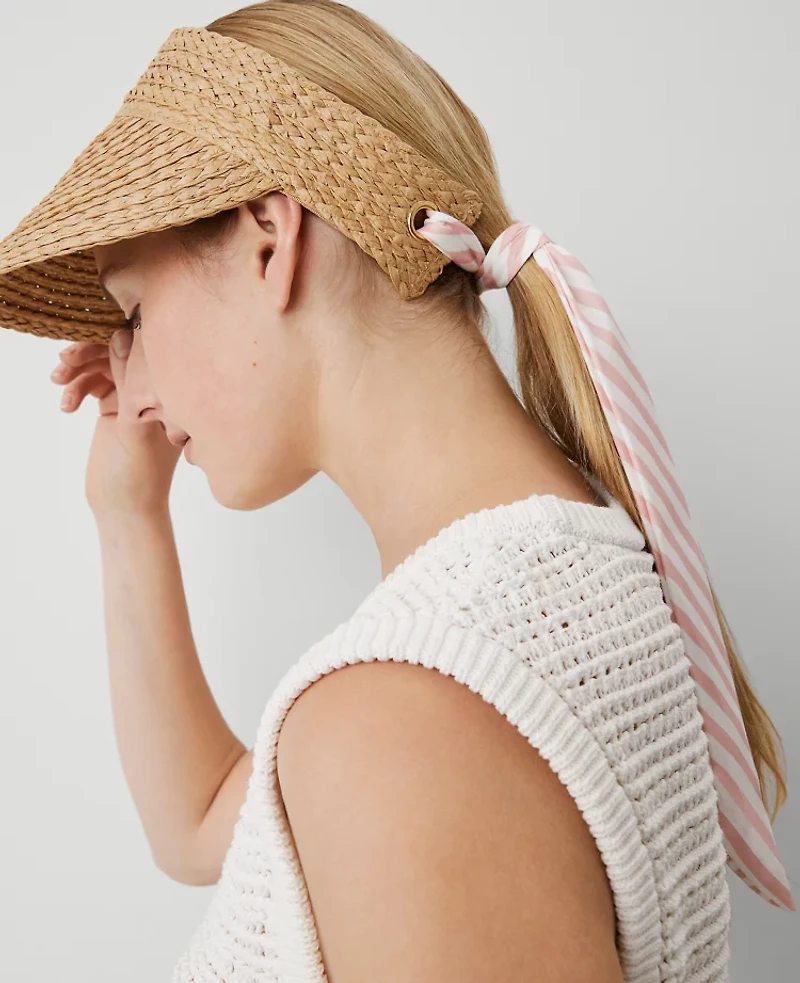 Ann Taylor Weekend Collection Straw Visor Berry Mousse Women's
