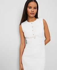 Ann Taylor Petite Tweed Button Shift Dress Ivory Texture Women's