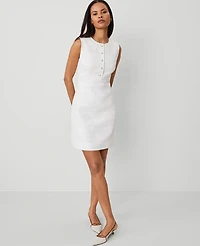 Ann Taylor Petite Tweed Button Shift Dress Ivory Texture Women's
