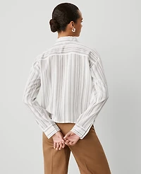 Ann Taylor Petite Weekend Collection Striped Drop Shoulder Shirt Size Large White/Black Multi Women's
