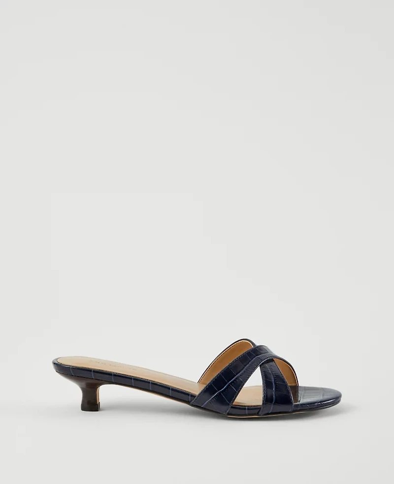 Ann Taylor Embossed Crossover Slingback Kitten Heel Sandals Night Sky Women's