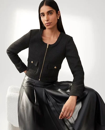 Ann Taylor Tweed Cropped Jacket Black Women's