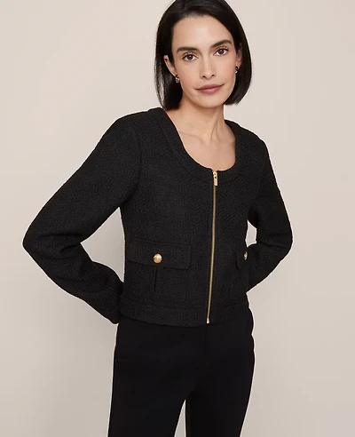 Ann Taylor Tweed Cropped Jacket Black Women's