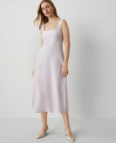 Ann Taylor Petite Linen Blend Flare Dress Orchid Hush Women's